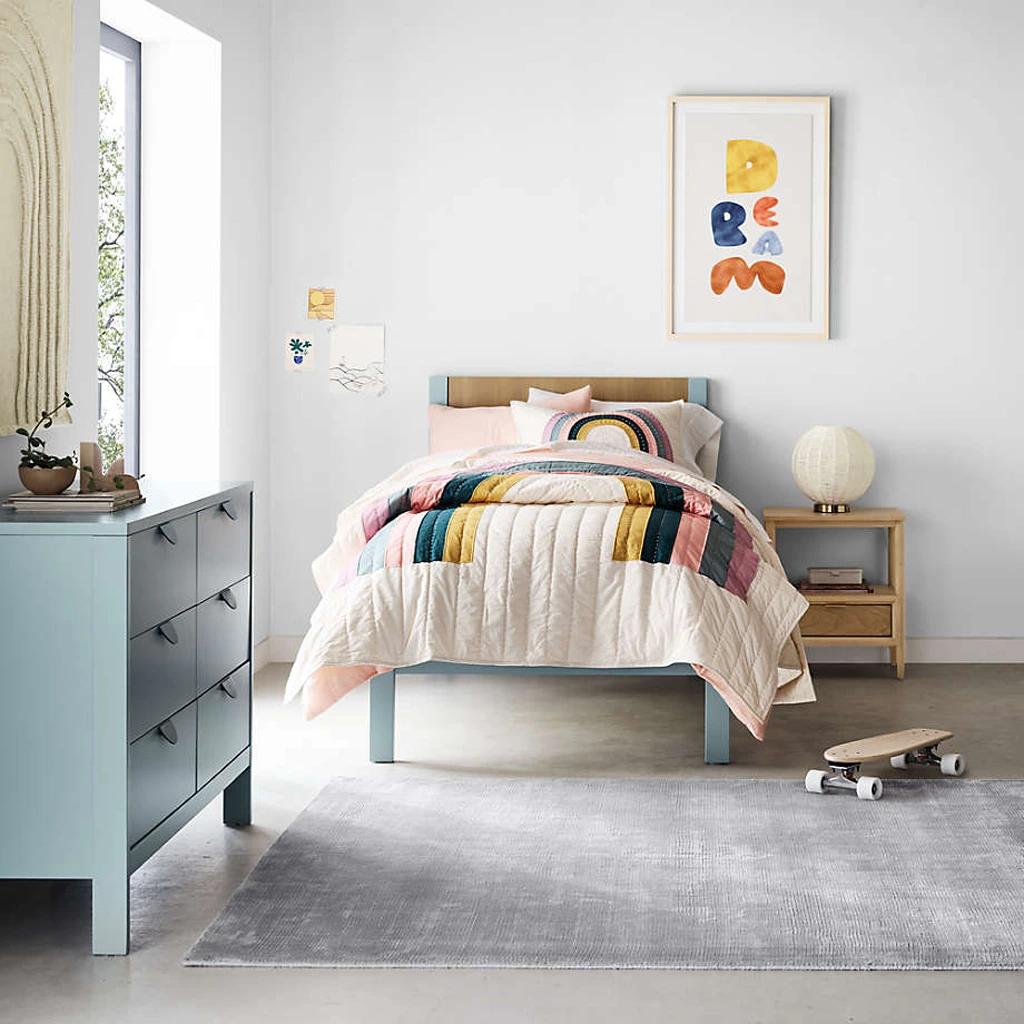 Kids Bed - Beech - Baby Blue
